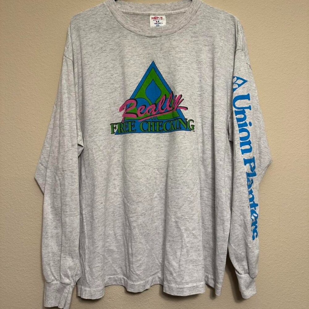 Vintage Union Planters “Really Free Checking” Grey Long Sleeve Tee
